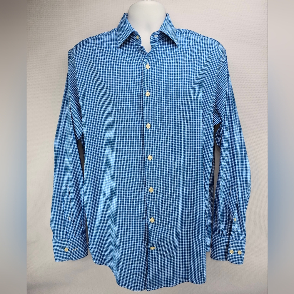 Peter Millar Summer Comfort Sport Shirt Blue Check Print Large